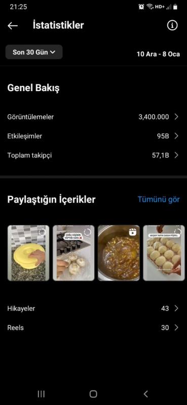 57 k takipçi - 3,5 m erişimli kadın kitle full organik instagram hesabı