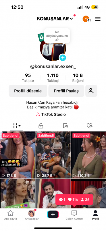 1.1k  takipçili full aktif konuşanlar hesabı uygun fiyata gidiyor