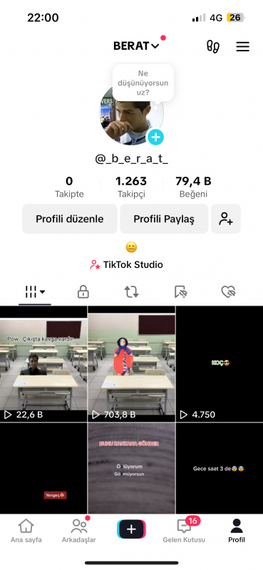 1.2k takipçili 80 bin beğenili tiktok hesabı