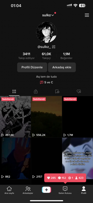 Tiktok 61k anime hesabı