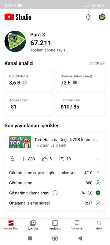 67k para kazanması açik youtube kanalı