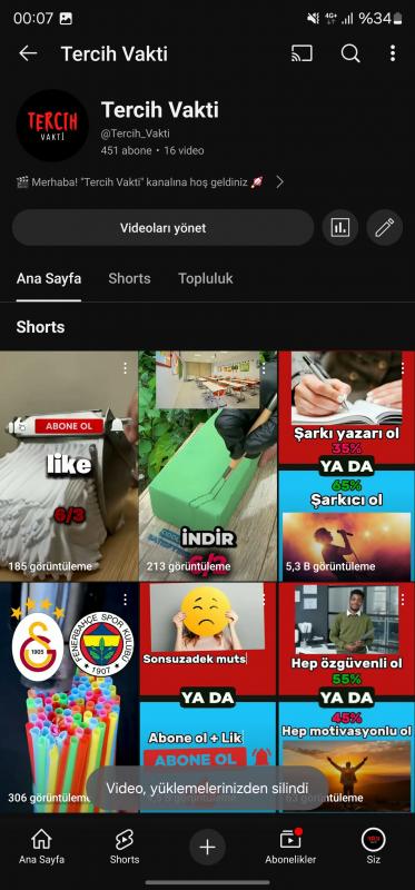 450 aboneli youtube kanalı