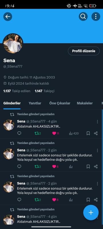 Ana mailli 1.2k twitter hesabı uygun fiyata gidiyor