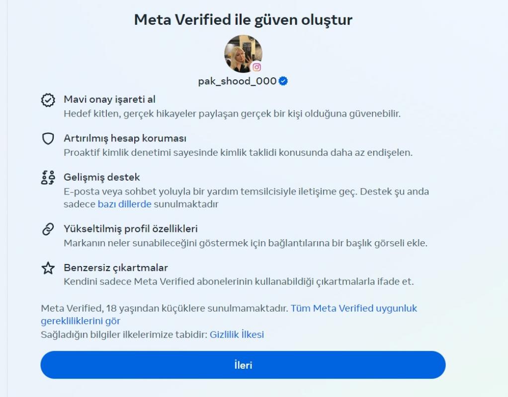 Meta verified aktif , mavi tik alımı açık hesap reklama uygun