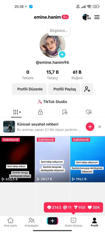 Satılık full+full aktif 16k live stüdyo butonu açık türk takipçili tiktok hesabı kaçırmayın ❣️