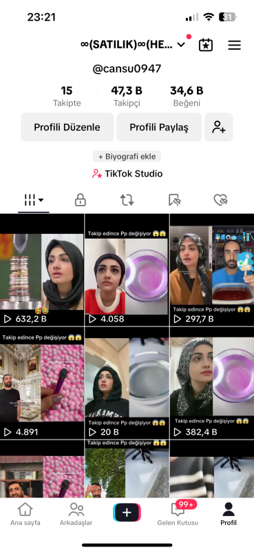 ✅ 2,5 milyon izlenen keşfeti açık 50k kendiliğinden artan süper tiktok hesabı