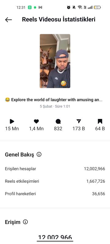 60k takipçili global hesap - işletme, reklam, ticarete uygun - en çok izlenen video 23,2m