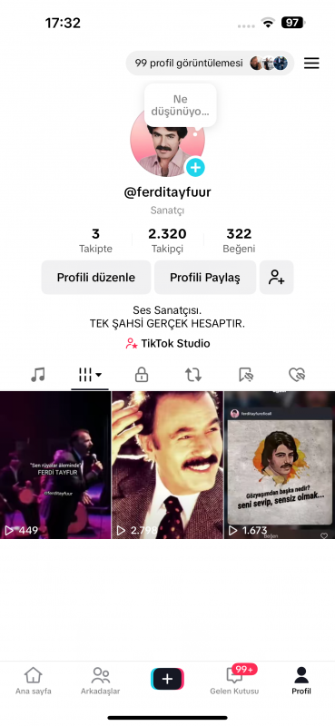 Ferdi tayfur müzikli tiktok hesabı