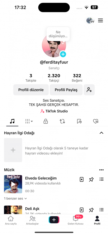 Ferdi tayfur müzikli tiktok hesabı