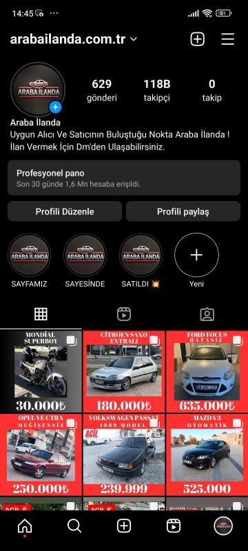 Aciliyeti kalmadı değerini bilene satılık aylık gelirli oto ilan hesabı