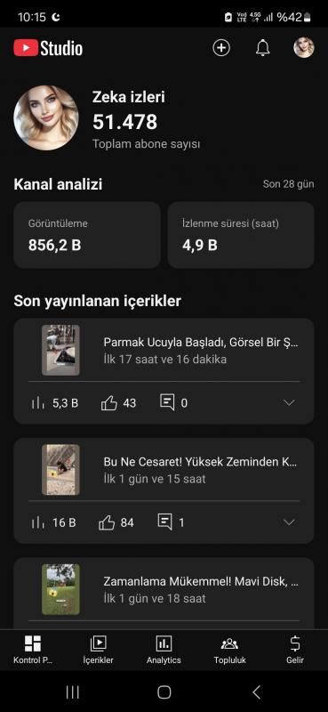 Son 7 günde 7 k abone kazanmış 51k aktif youtube kanalı