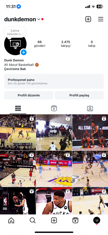 Basketbol hesabı satılık 2k takipçili