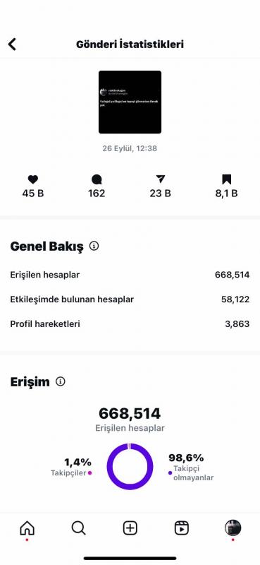 Organik 65 k takipçili söz paylaşım hesabı %99 türk takipçi