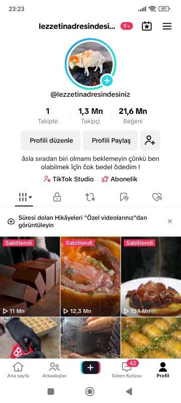 Milyonluk projelik tiktok hesabı